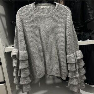Gray Oversized Knit Jumper/Sweater with Jumbo Tiered Ruffle Sleeves